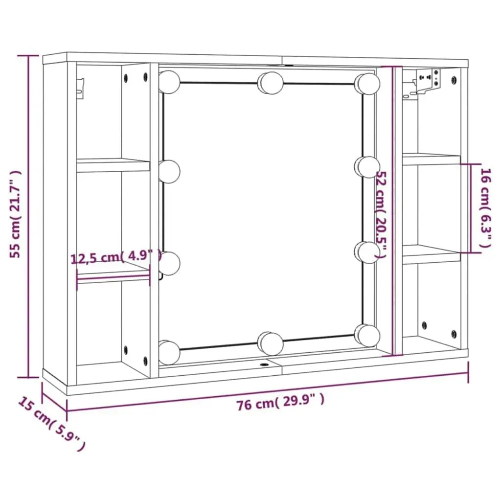 Mirror Cabinet with LED Grey Sonoma 76x15x55 cm 820446