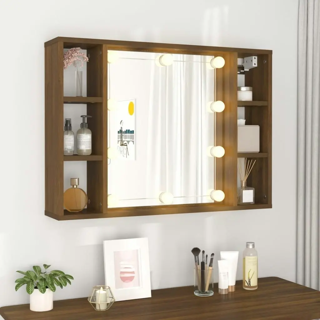 Mirror Cabinet with LED Brown Oak 76x15x55 cm 820447