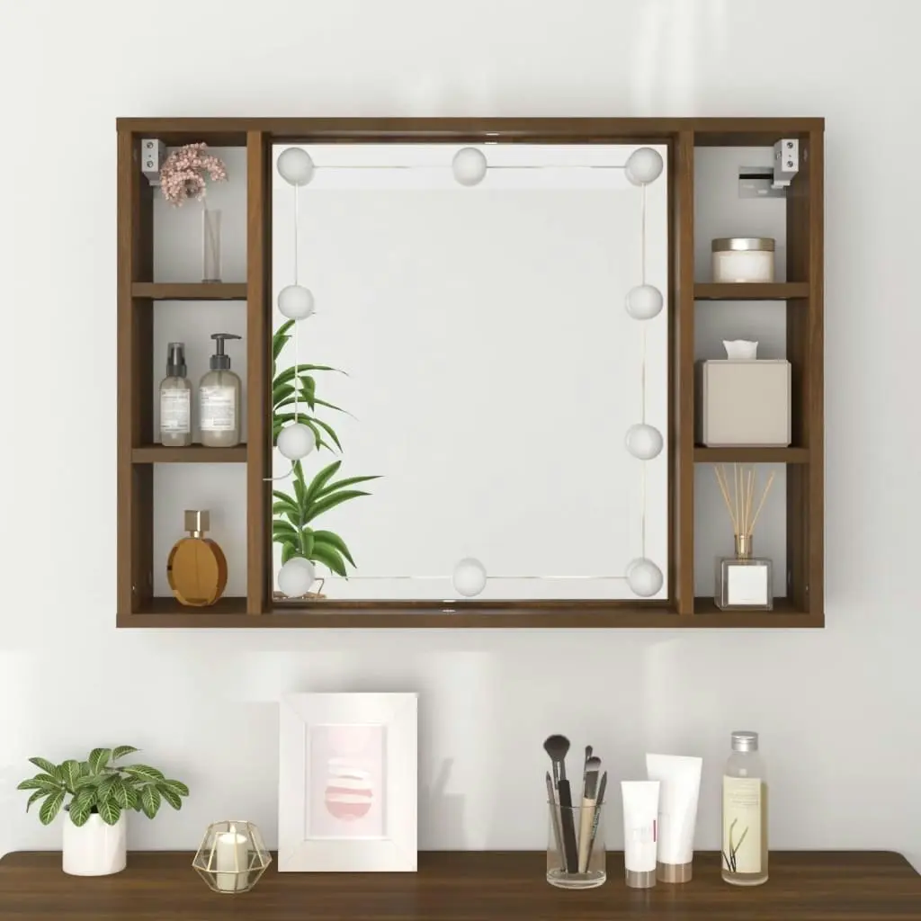 Mirror Cabinet with LED Brown Oak 76x15x55 cm 820447