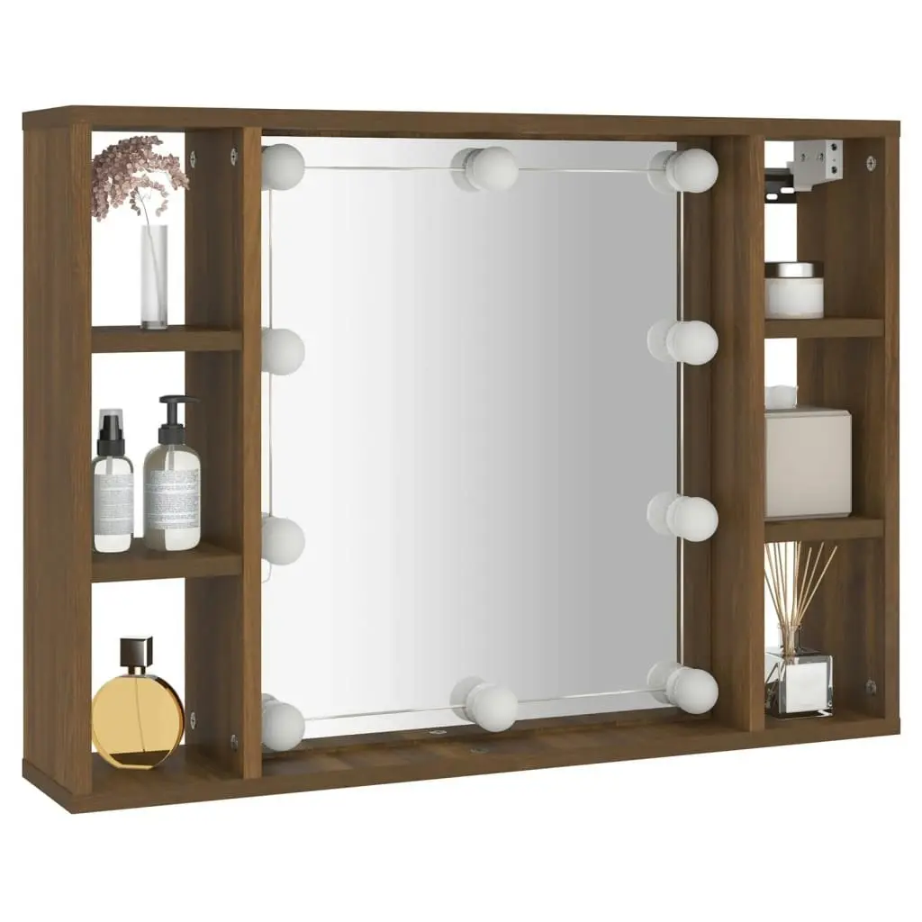 Mirror Cabinet with LED Brown Oak 76x15x55 cm 820447