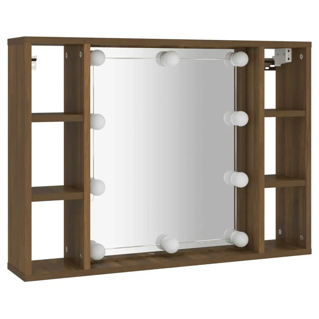 Mirror Cabinet with LED Brown Oak 76x15x55 cm 820447