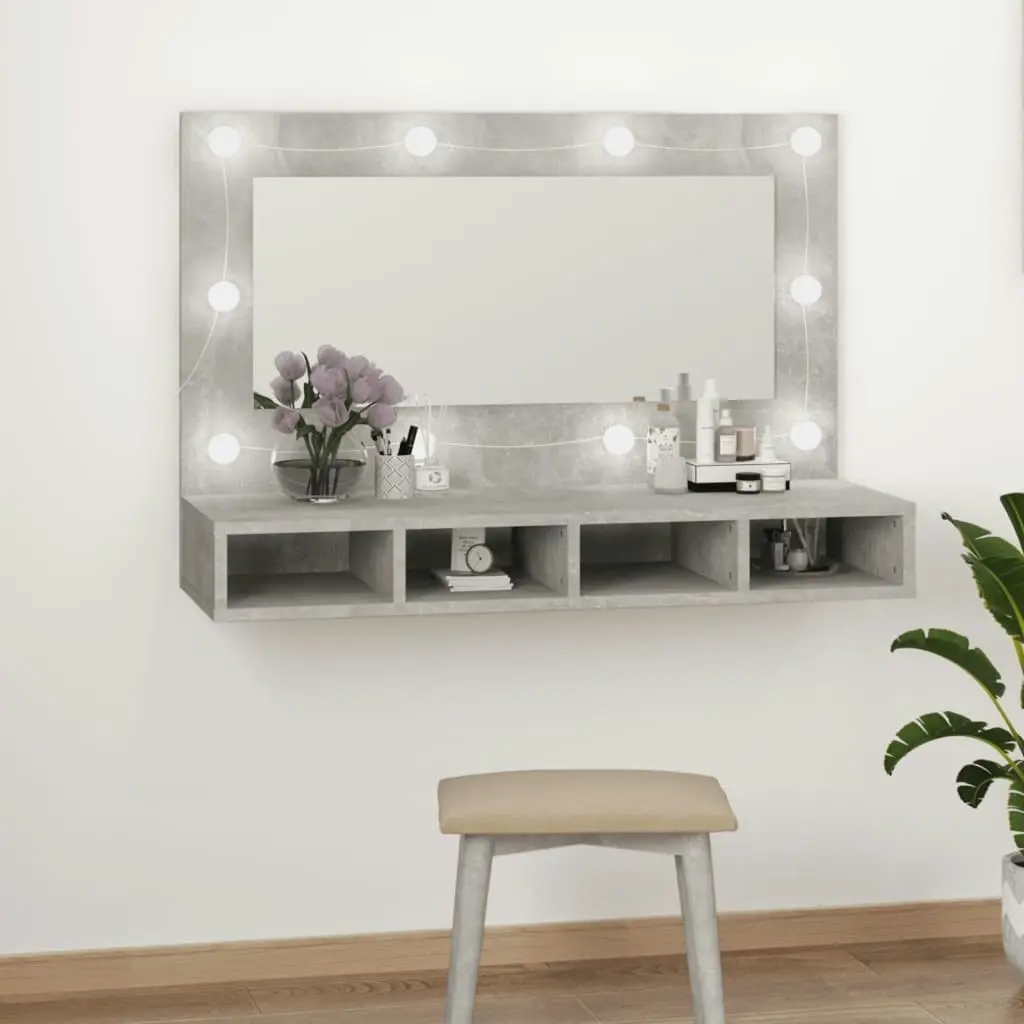 Mirror Cabinet with LED Concrete Grey 90x31.5x62 cm 808895