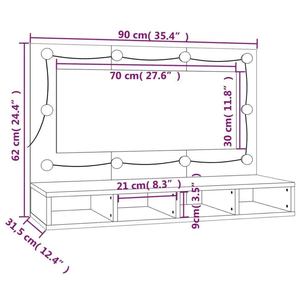 Mirror Cabinet with LED Concrete Grey 90x31.5x62 cm 808895