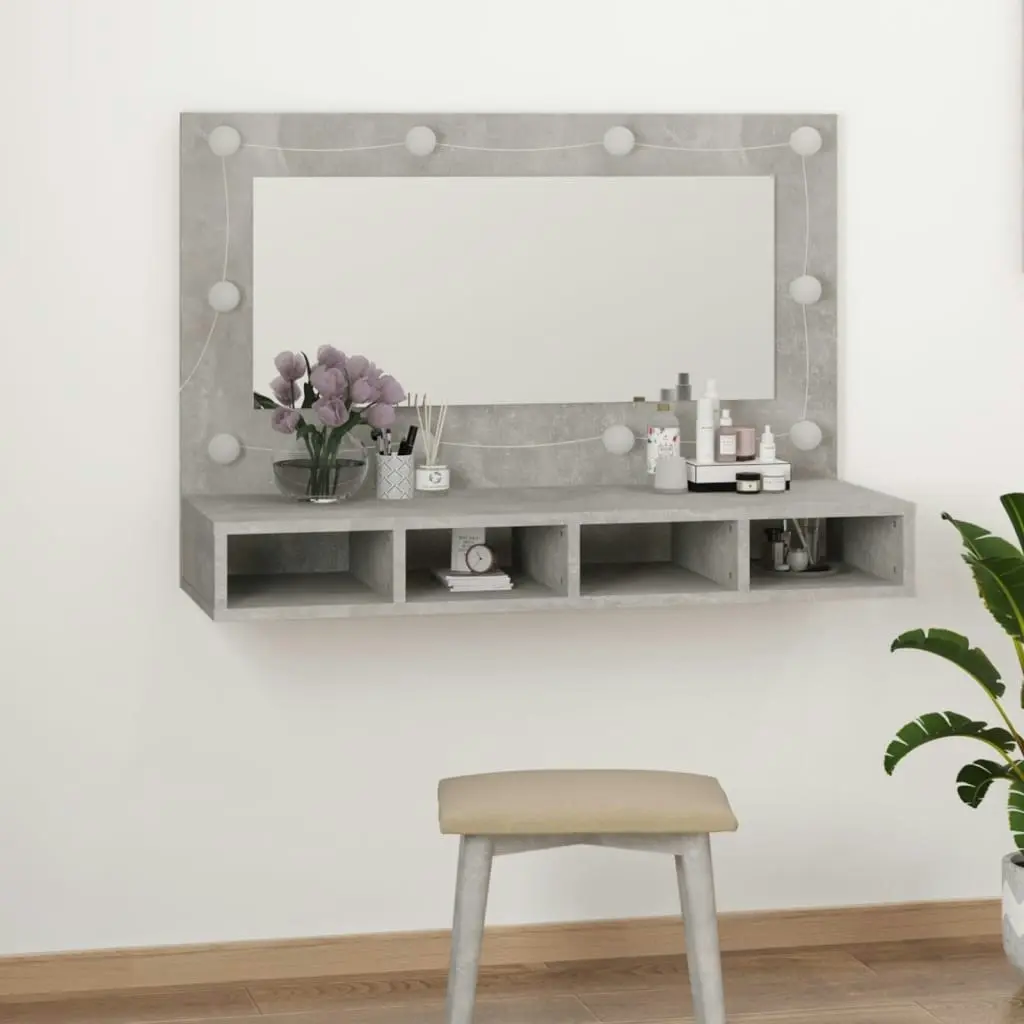 Mirror Cabinet with LED Concrete Grey 90x31.5x62 cm 808895