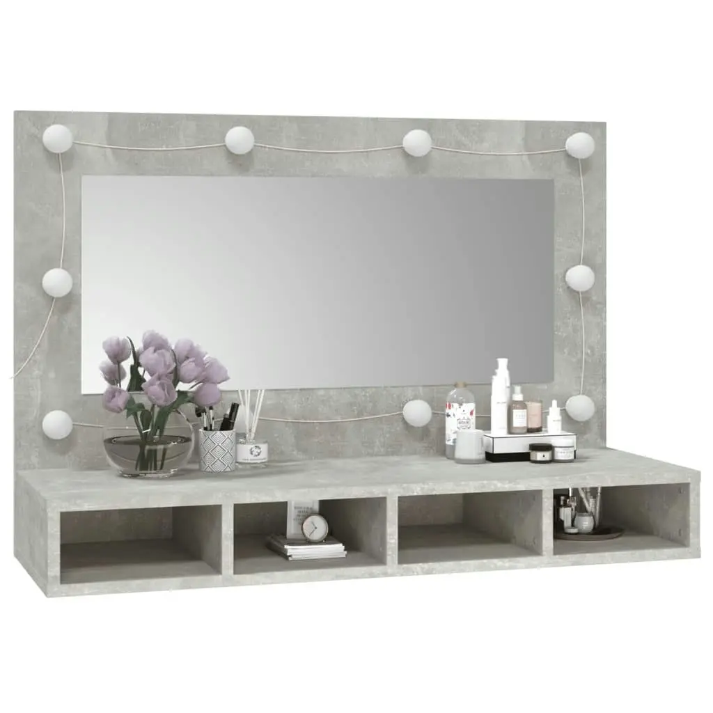 Mirror Cabinet with LED Concrete Grey 90x31.5x62 cm 808895