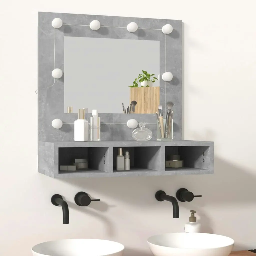 Mirror Cabinet with LED Concrete Grey 60x31.5x62 cm 808886