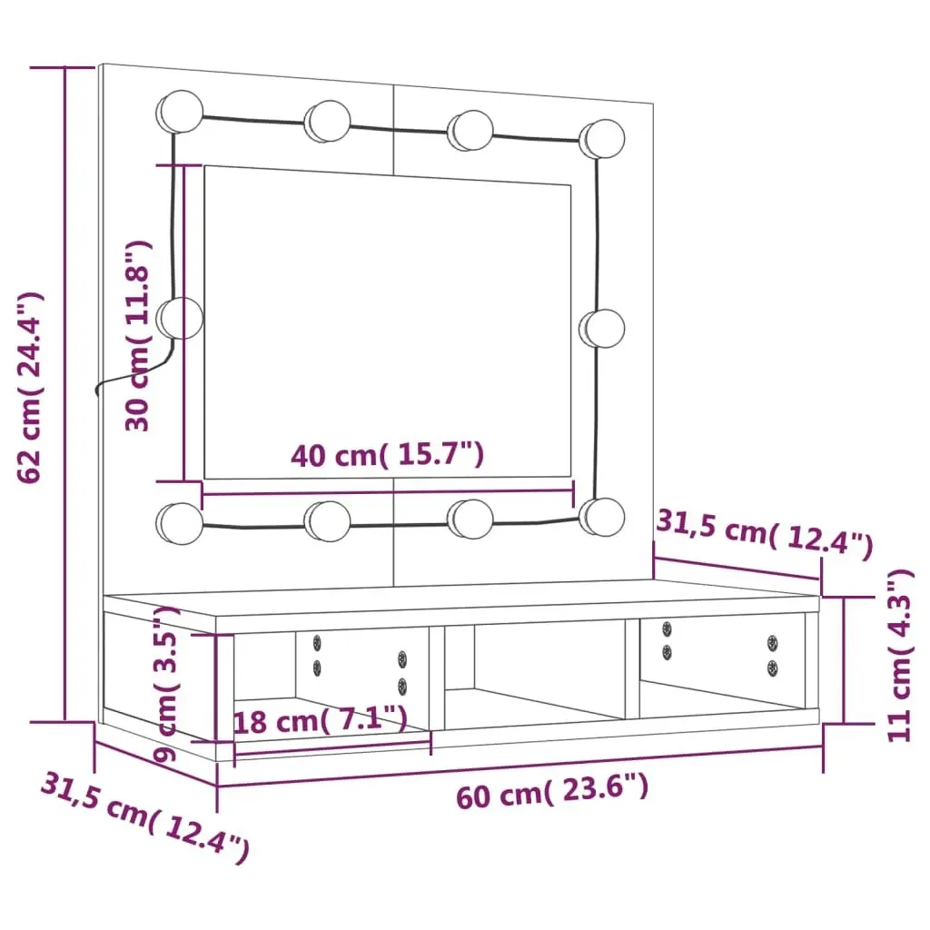 Mirror Cabinet with LED Concrete Grey 60x31.5x62 cm 808886