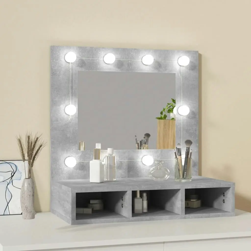 Mirror Cabinet with LED Concrete Grey 60x31.5x62 cm 808886