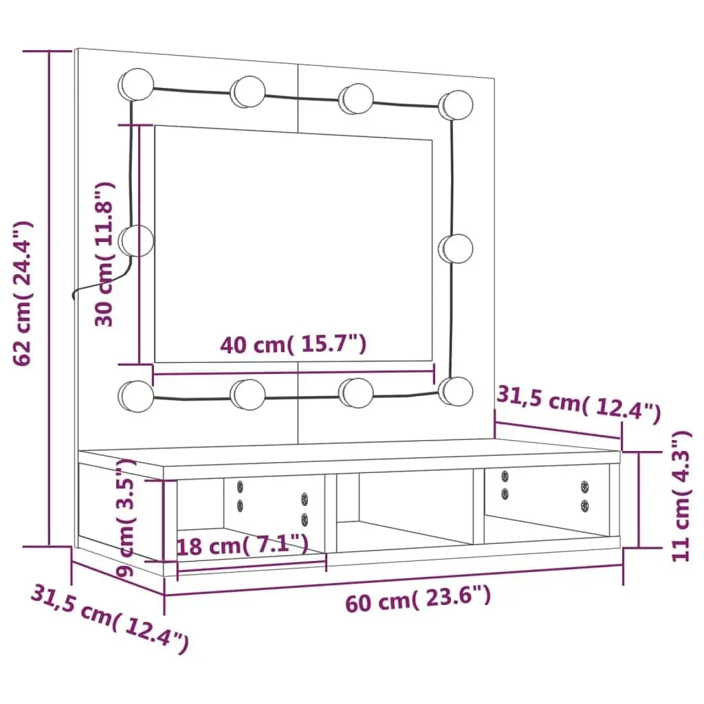 Mirror Cabinet with LED White 60x31.5x62 cm 808882