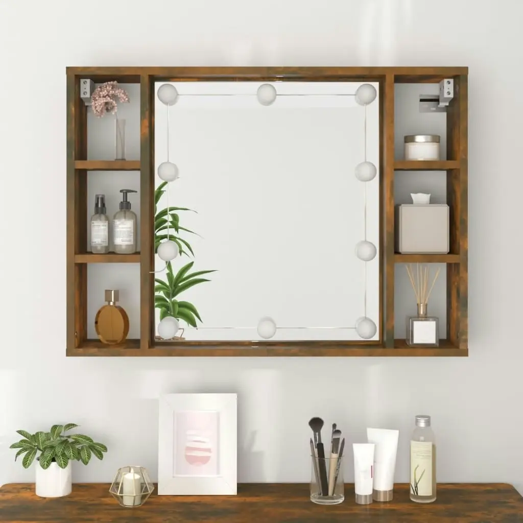 Mirror Cabinet with LED Smoked Oak 76x15x55 cm 820445