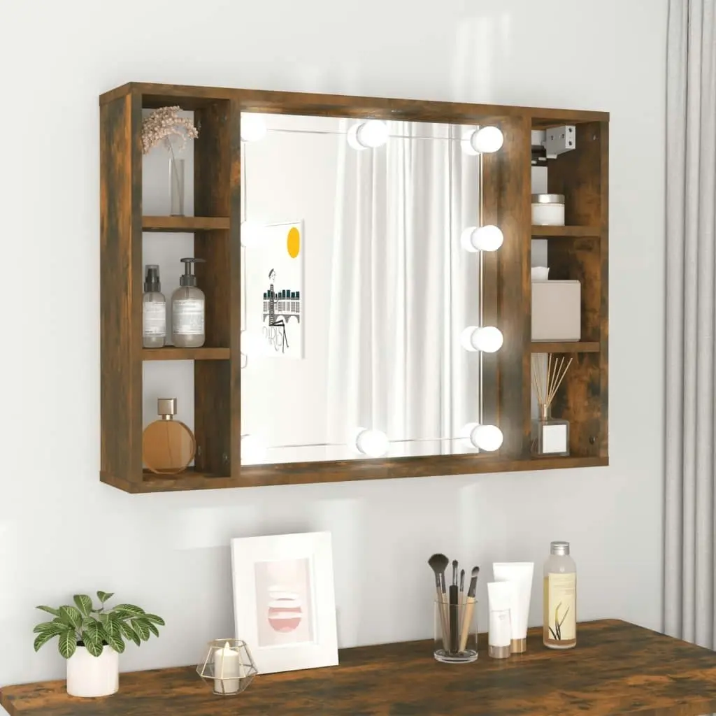 Mirror Cabinet with LED Smoked Oak 76x15x55 cm 820445