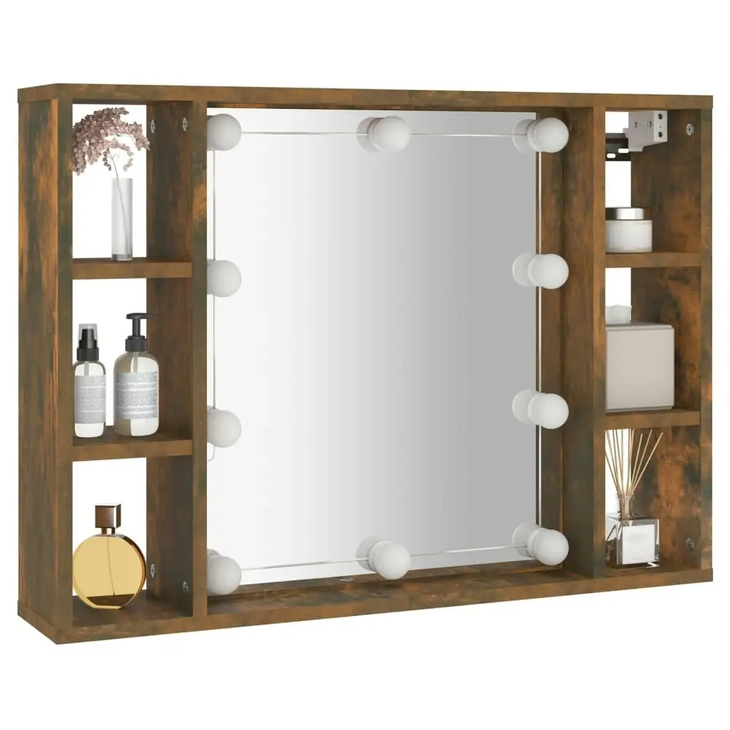 Mirror Cabinet with LED Smoked Oak 76x15x55 cm 820445