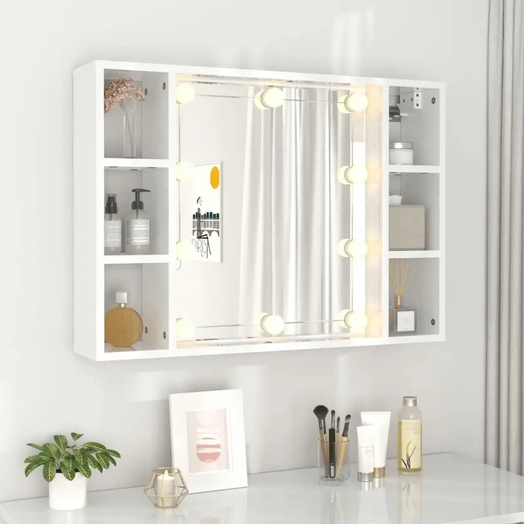 Mirror Cabinet with LED High Gloss White 76x15x55 cm 808861