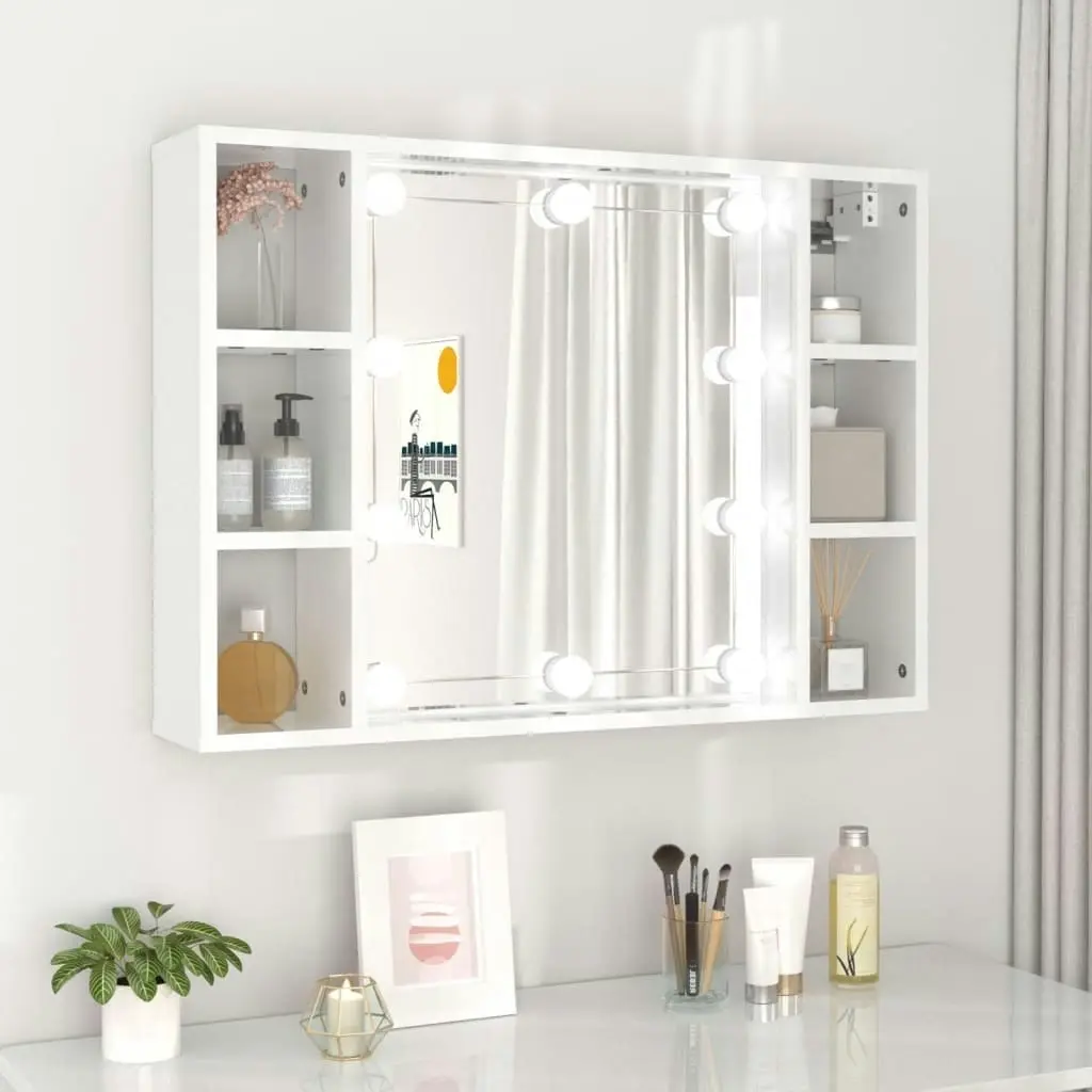 Mirror Cabinet with LED High Gloss White 76x15x55 cm 808861