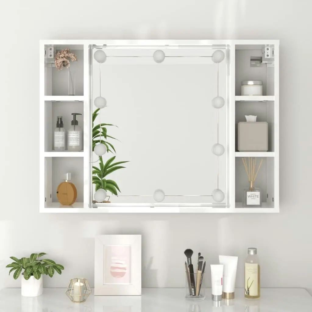 Mirror Cabinet with LED High Gloss White 76x15x55 cm 808861