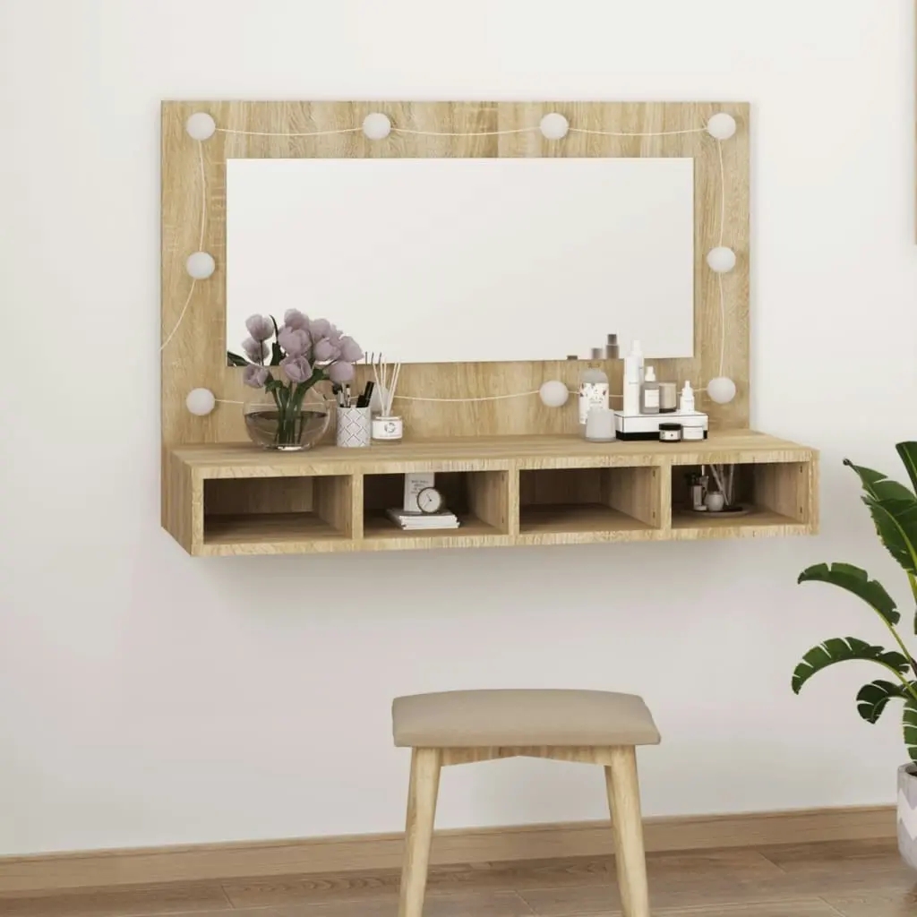 Mirror Cabinet with LED Sonoma Oak 90x31.5x62 cm 808894