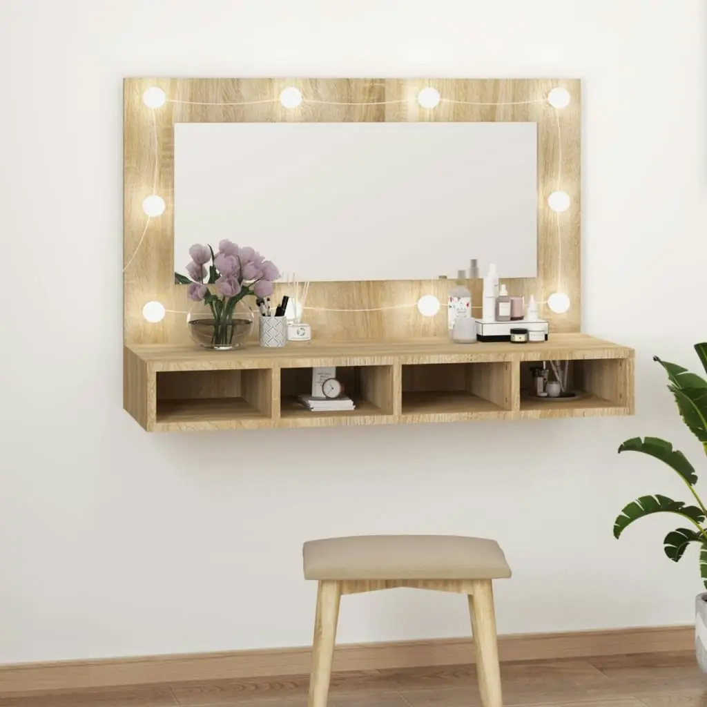 Mirror Cabinet with LED Sonoma Oak 90x31.5x62 cm 808894