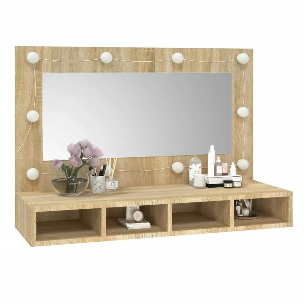 Mirror Cabinet with LED Sonoma Oak 90x31.5x62 cm 808894