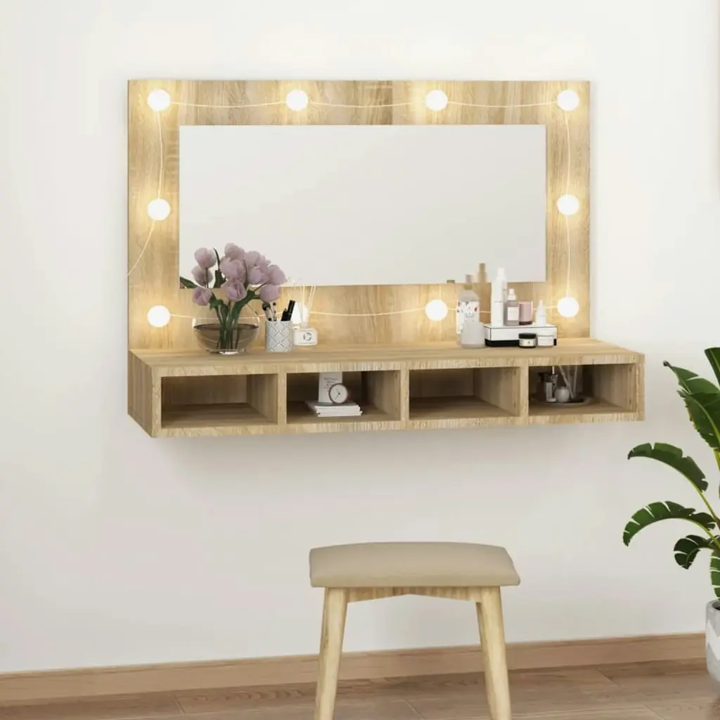 Mirror Cabinet with LED Sonoma Oak 90x31.5x62 cm 808894