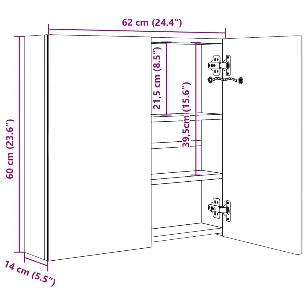 LED Bathroom Mirror Cabinet 60x14x62 cm 285125