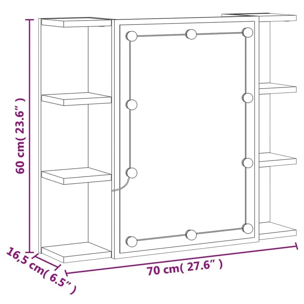 Mirror Cabinet with LED Grey Sonoma 70x16.5x60 cm 820452