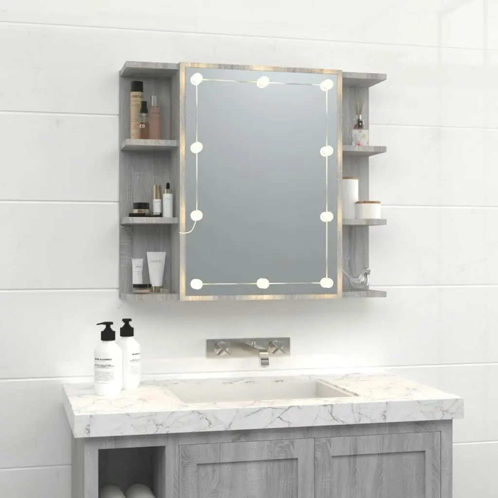 Mirror Cabinet with LED Grey Sonoma 70x16.5x60 cm 820452