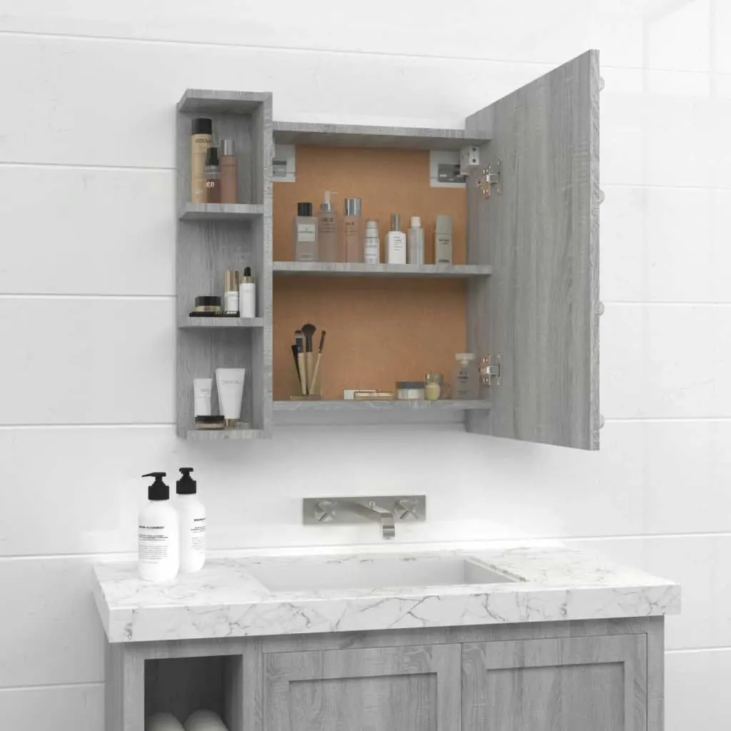 Mirror Cabinet with LED Grey Sonoma 70x16.5x60 cm 820452