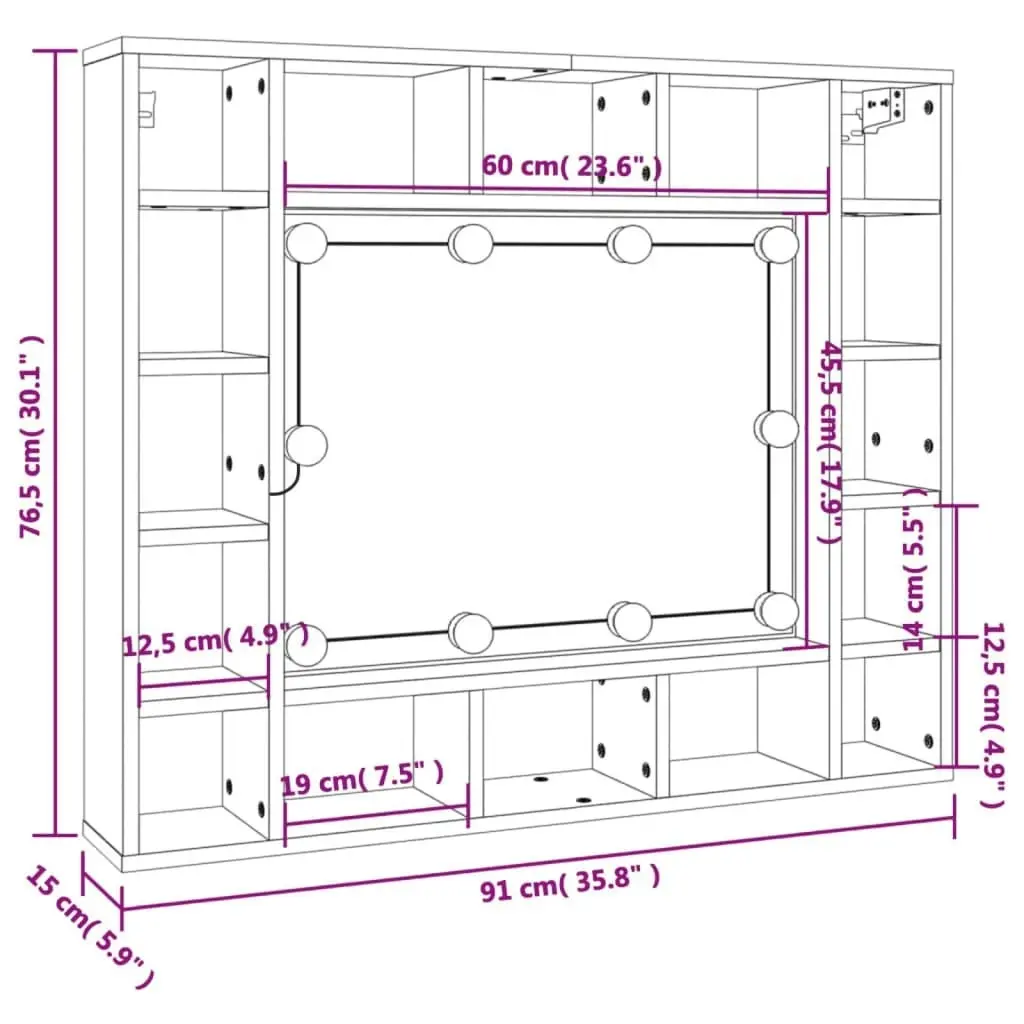 Mirror Cabinet with LED Smoked Oak 91x15x76.5 cm 820448