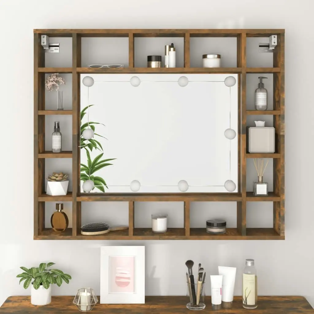 Mirror Cabinet with LED Smoked Oak 91x15x76.5 cm 820448