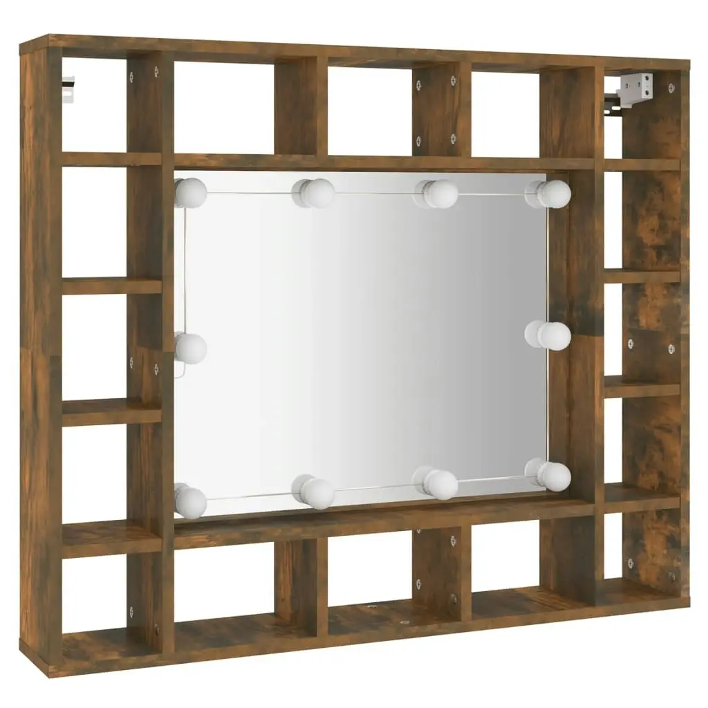 Mirror Cabinet with LED Smoked Oak 91x15x76.5 cm 820448