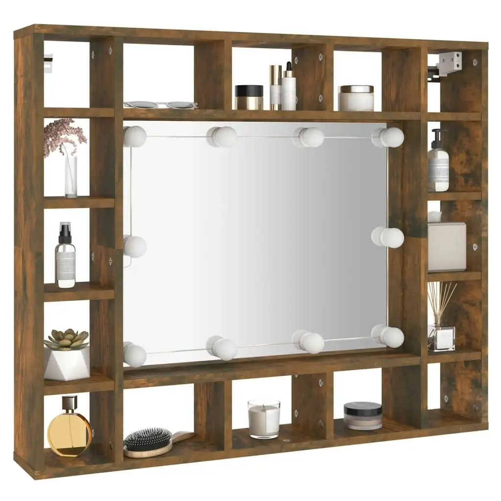 Mirror Cabinet with LED Smoked Oak 91x15x76.5 cm 820448