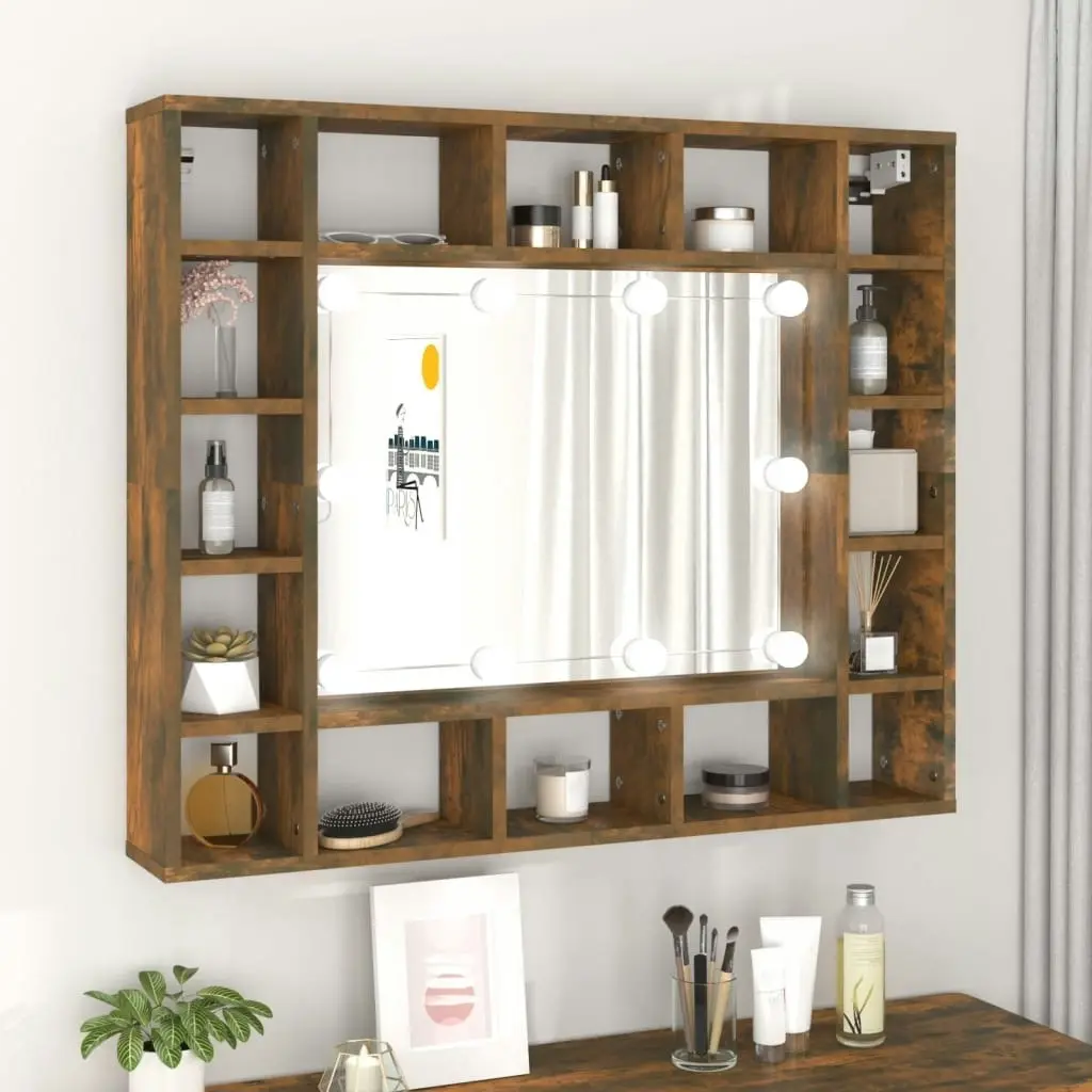 Mirror Cabinet with LED Smoked Oak 91x15x76.5 cm 820448