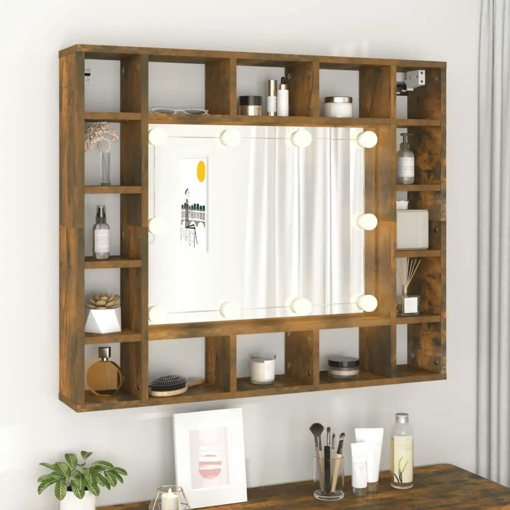 Mirror Cabinet with LED Smoked Oak 91x15x76.5 cm 820448