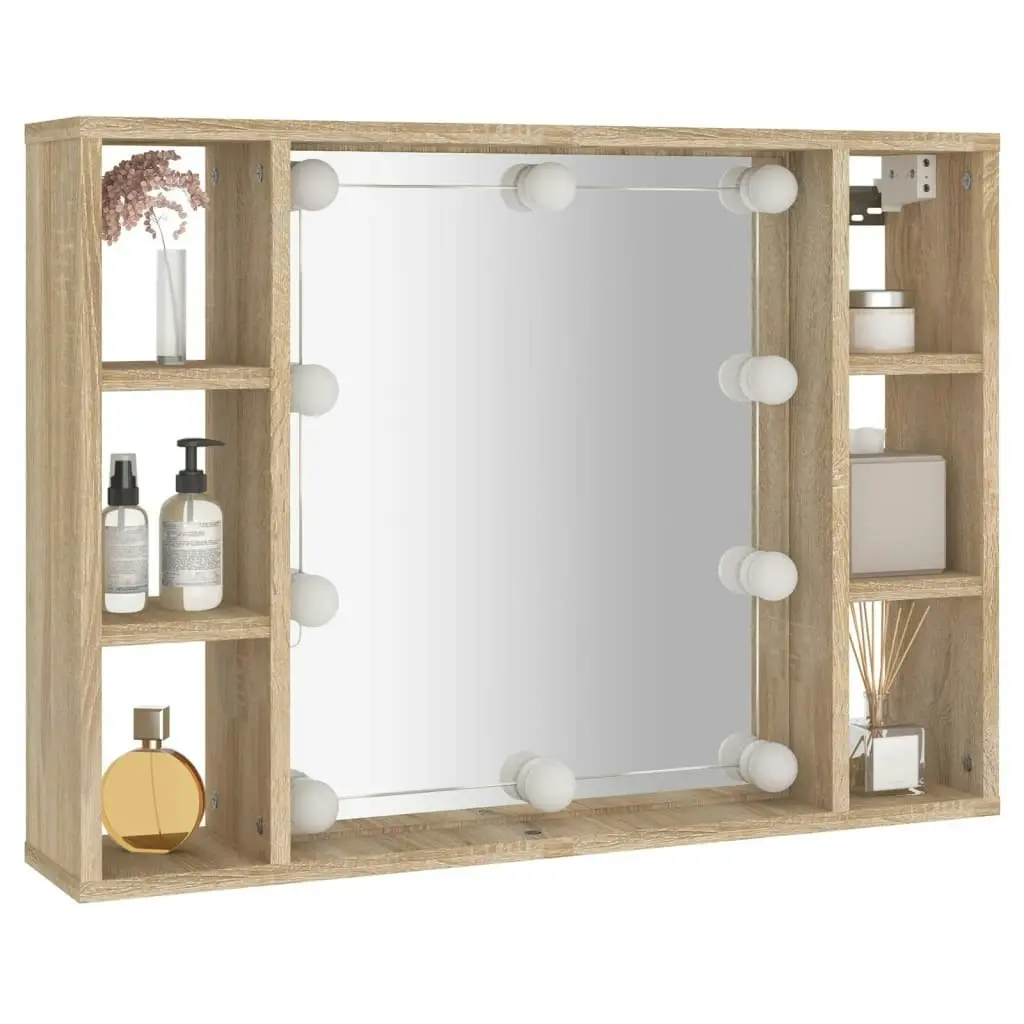 Mirror Cabinet with LED Sonoma Oak 76x15x55 cm 808858