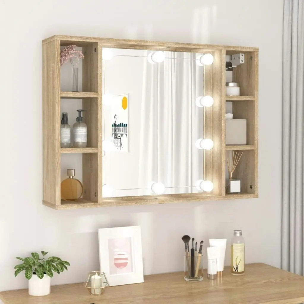 Mirror Cabinet with LED Sonoma Oak 76x15x55 cm 808858