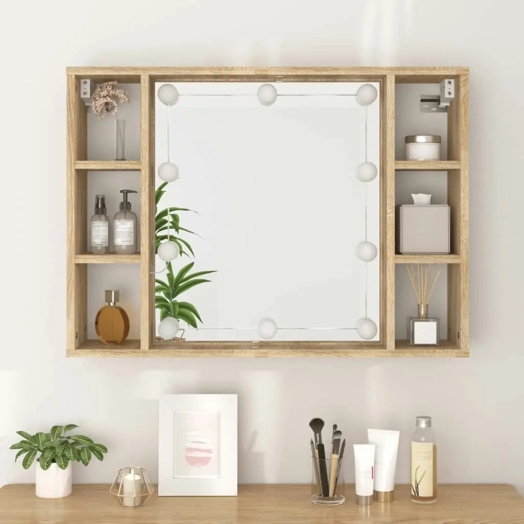 Mirror Cabinet with LED Sonoma Oak 76x15x55 cm 808858