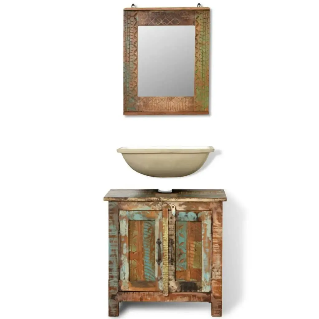 Reclaimed Solid Wood Bathroom Vanity Cabinet Set with Mirror 241134