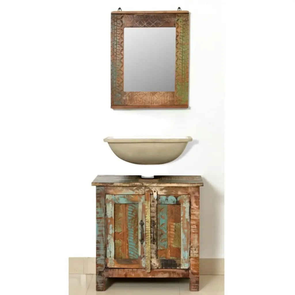 Reclaimed Solid Wood Bathroom Vanity Cabinet Set with Mirror 241134