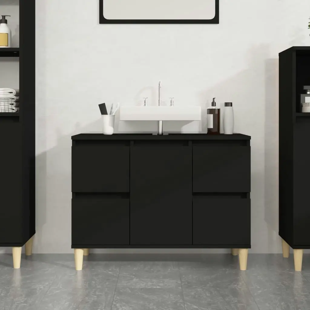 Sink Cabinet Black 80x33x60 cm Engineered Wood 821269