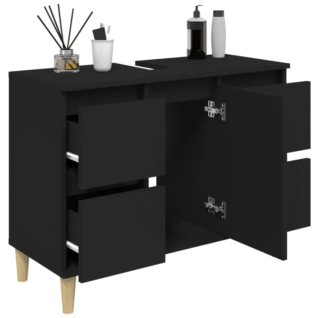 Sink Cabinet Black 80x33x60 cm Engineered Wood 821269