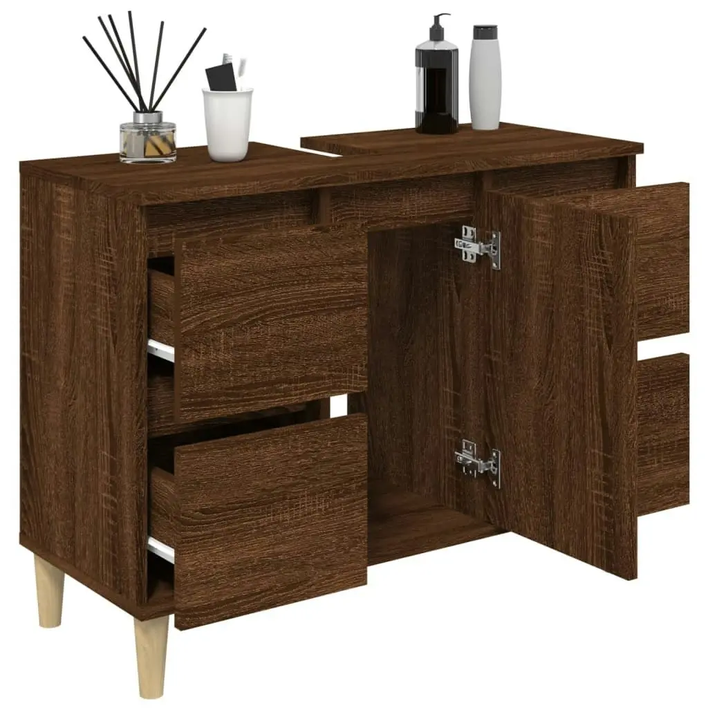 Sink Cabinet Brown Oak 80x33x60 cm Engineered Wood 821275