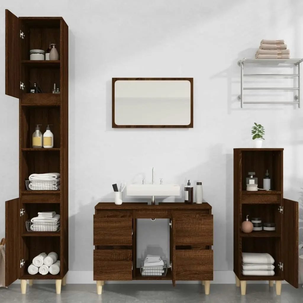 Sink Cabinet Brown Oak 80x33x60 cm Engineered Wood 821275