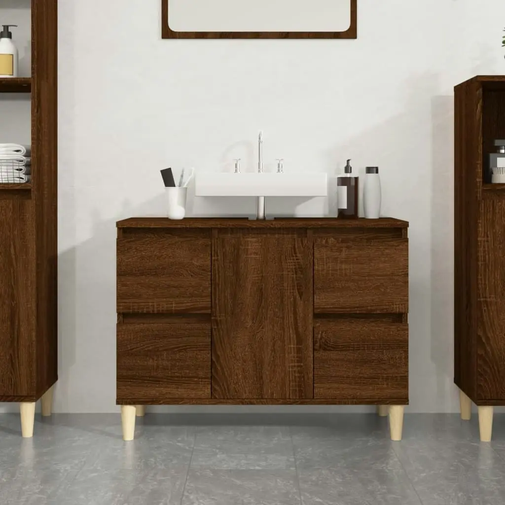 Sink Cabinet Brown Oak 80x33x60 cm Engineered Wood 821275