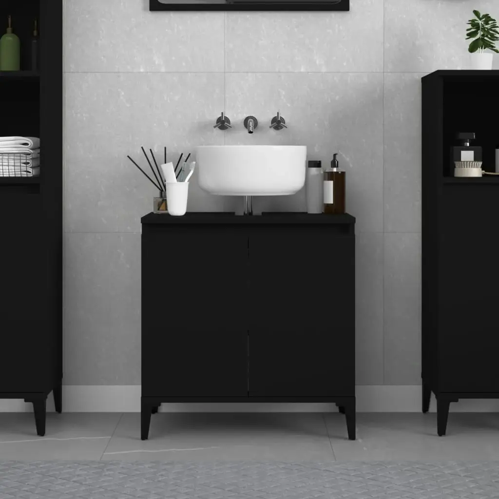 Sink Cabinet Black 58x33x60 cm Engineered Wood 821261