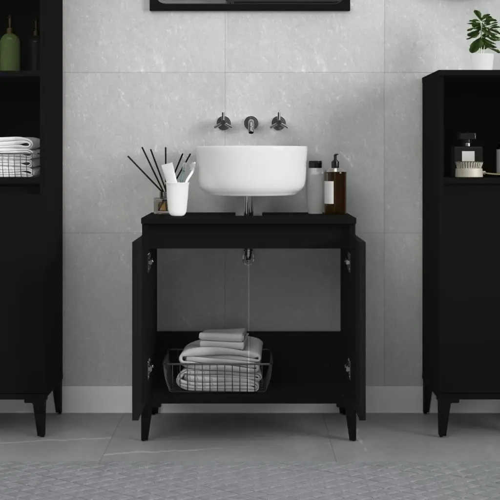 Sink Cabinet Black 58x33x60 cm Engineered Wood 821261