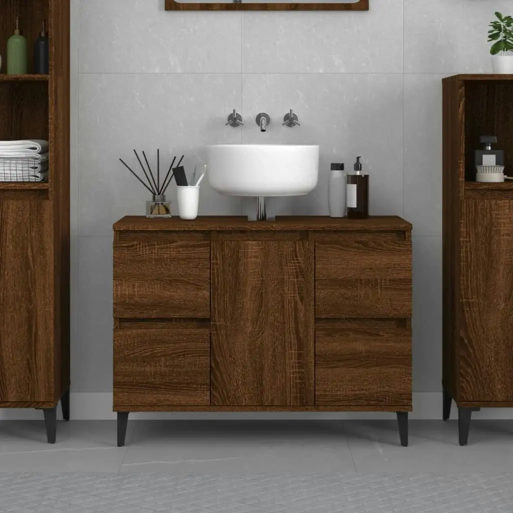 Sink Cabinet Brown Oak 80x33x60 cm Engineered Wood 821283