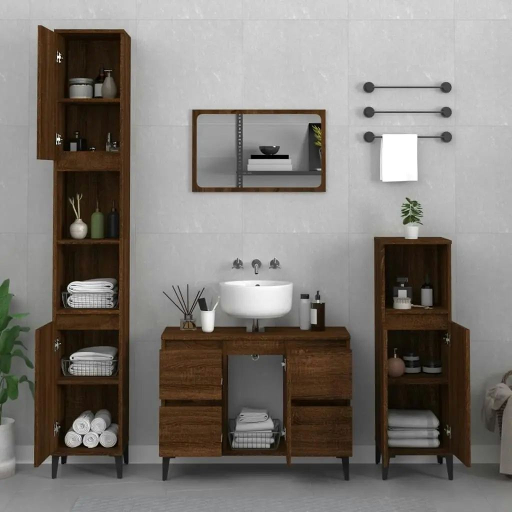 Sink Cabinet Brown Oak 80x33x60 cm Engineered Wood 821283