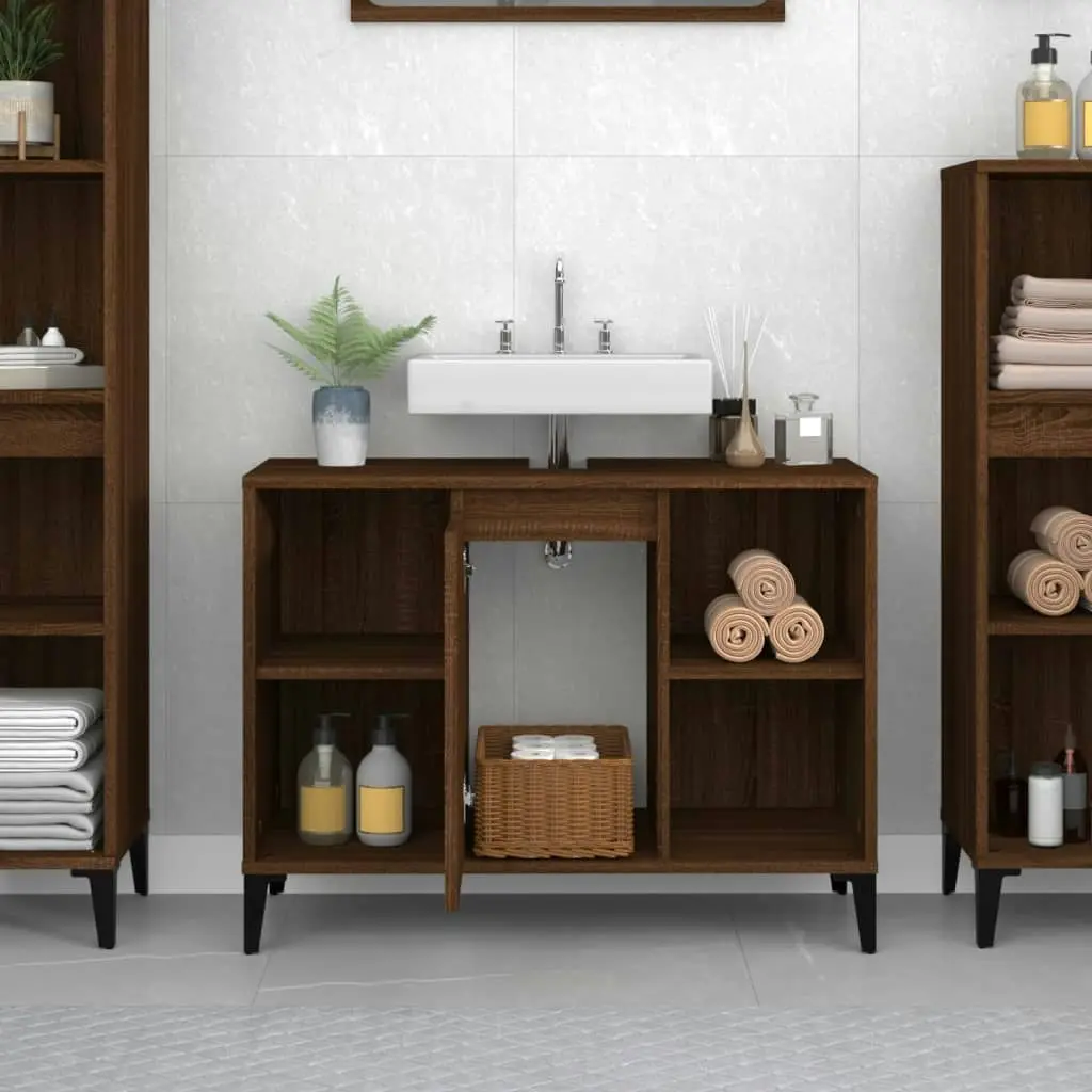 Sink Cabinet Brown Oak 80x33x60 cm Engineered Wood 821299