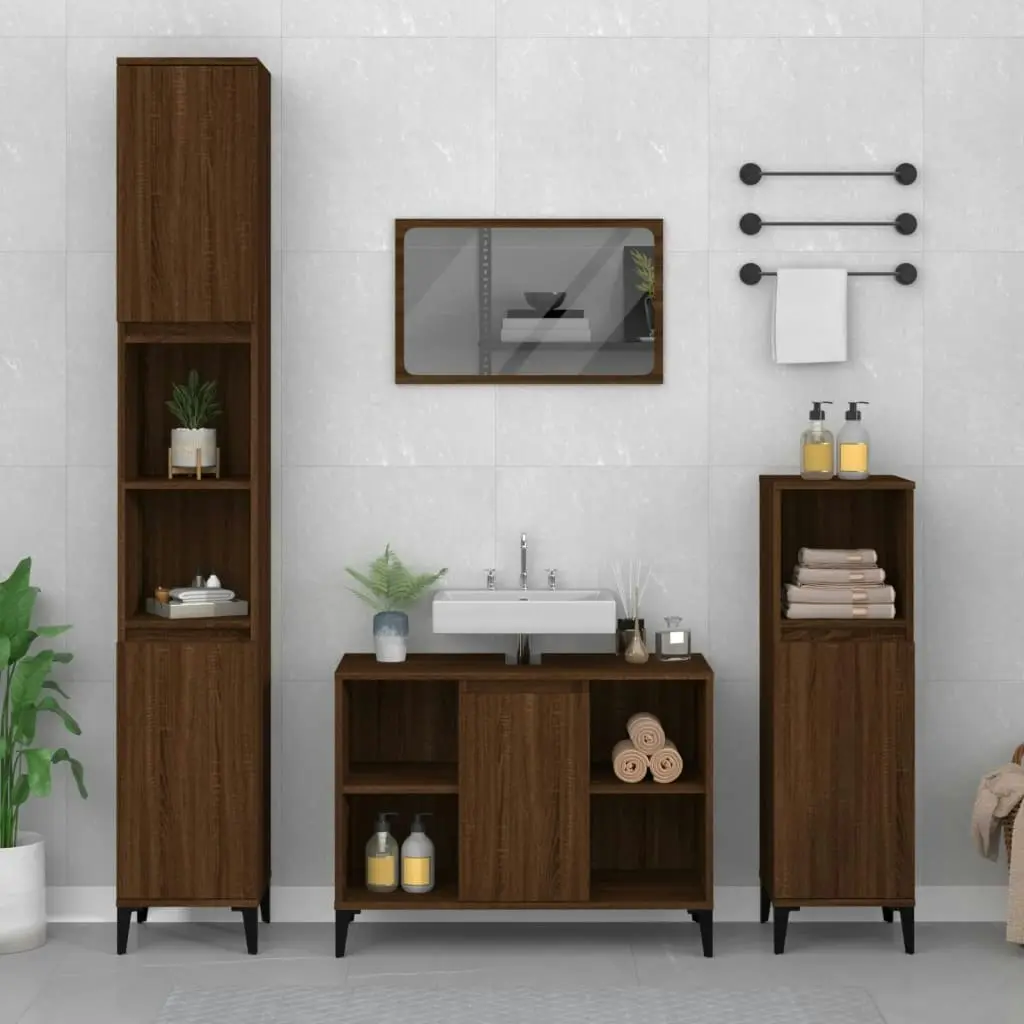 Sink Cabinet Brown Oak 80x33x60 cm Engineered Wood 821299