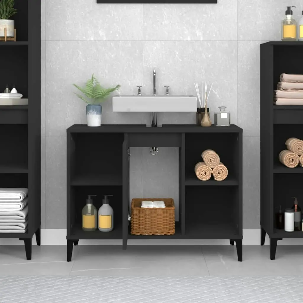 Sink Cabinet Black 80x33x60 cm Engineered Wood 821293